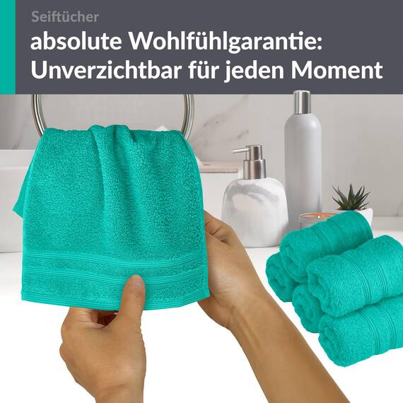 Lashuma Kinder Waschlappen 30x30 cm, London 6er Set Seiftücher Meeres Türkis für Jungen und Mädchen