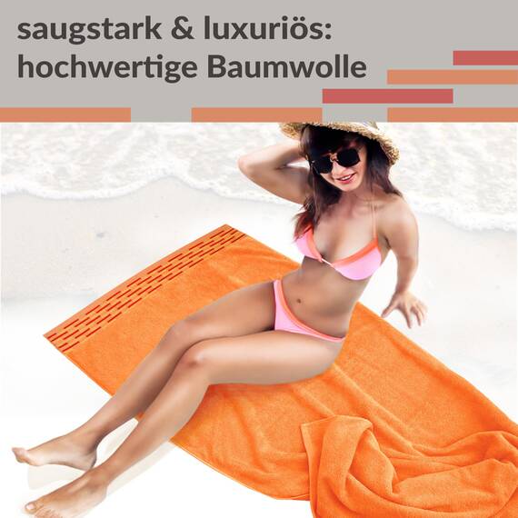 Lashuma Badetuch groß für Damen - Herren, Lugano XXL Sauna Handtuch Orange 80x200 cm