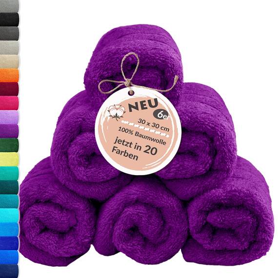 Lashuma kleine Gästehandtücher Set Lila - Aubergine, London 6 teiliges Waschlappen Baumwolle 30x30 cm