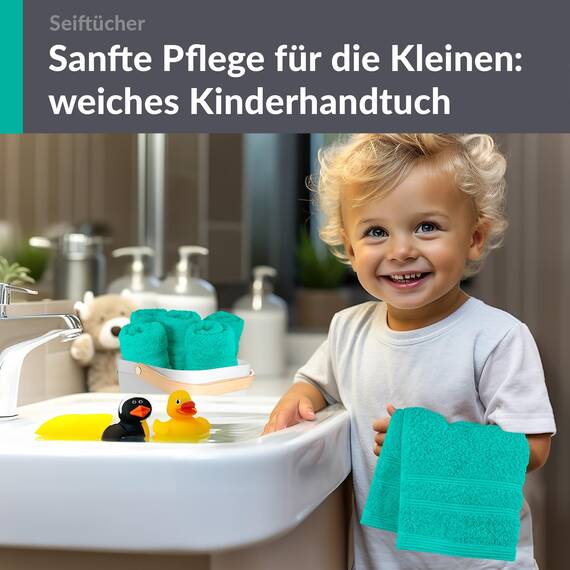Lashuma Kinder Waschlappen 30x30 cm, London 6er Set Seiftücher Meeres Türkis für Jungen und Mädchen