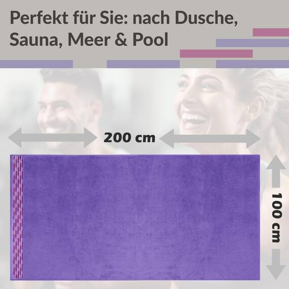 Lashuma Badehandtuch groß 100x200 cm, Lugano großes Frottee XXL Duschtuch Lila - Lavendel