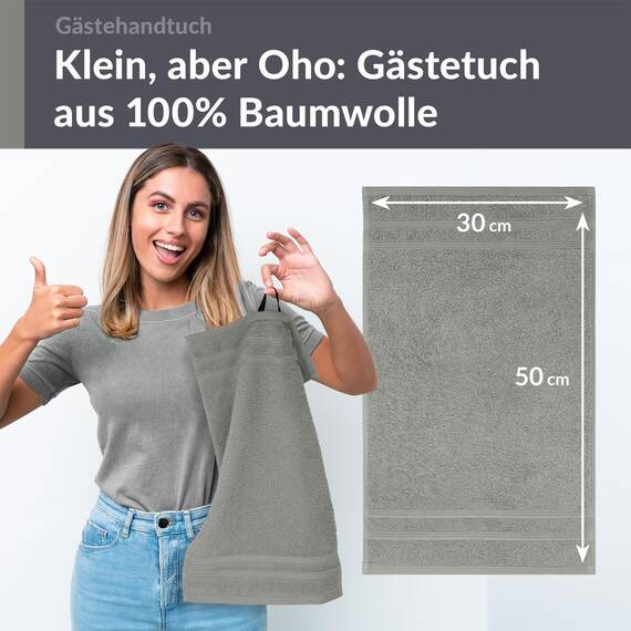 Lashuma 4X kleine Gästehandtücher 30x50 cm, London Gästetuch Set kleine Handtücher Grau - Stein