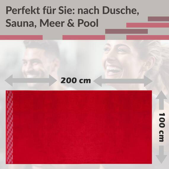 Lashuma Saunatuch Dame 100x200 cm Rot, Lugano XXL Frottee Badetuch Groß
