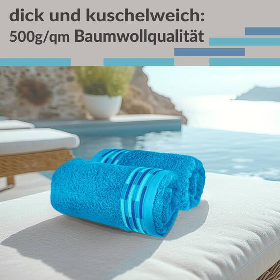 Lashuma Handtücher Set Blau - Aquamarin, Lugano Handtuch flauschig 100% Baumwolle