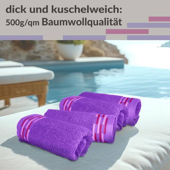 Lashuma Baumwolle Gästehandtuch Set 30x50 cm, Lugano 4er Frottee Handtuchset Lila - Lavendel