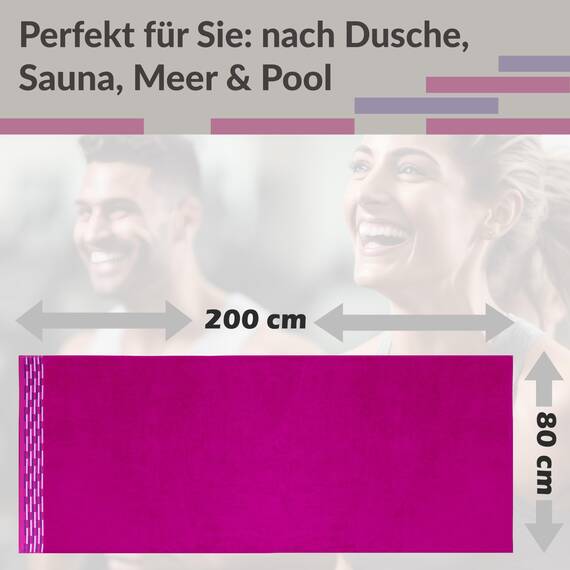 Lashuma Saunahandtuch Damen 80x200 cm, Lugano großes Frottee Strandtuch XXL Farbe: Purpur
