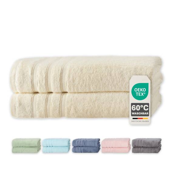 Müskaan® 2er Bambus Handtuch Set Natur, 50% Baumwolle & 50% Bambus, 70x140cm, 450g/m² – Öko-Tex, Frottee Handtücher Set Baumwolle, Duschtücher Handtuchset Weiß für Bad, 60°C waschbar, Frotteetücher