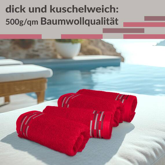 Lashuma kleine Frottee Handtücher Rot, Lugano 4er Set Gästetücher 30x50 cm
