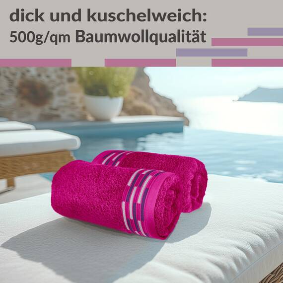 Lashuma 50x100 cm Handtücher Luxus Qualität, Lugano Frotteehandtücher 2er Set Purpur