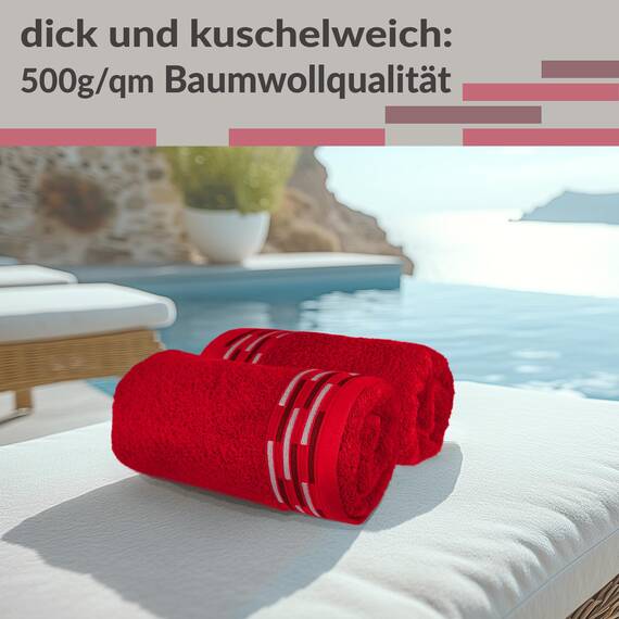 Lashuma Frottee Handtücher 50x100 Rot, Lugano 2er Set Baumwolle Handtücher mit Aufhänger