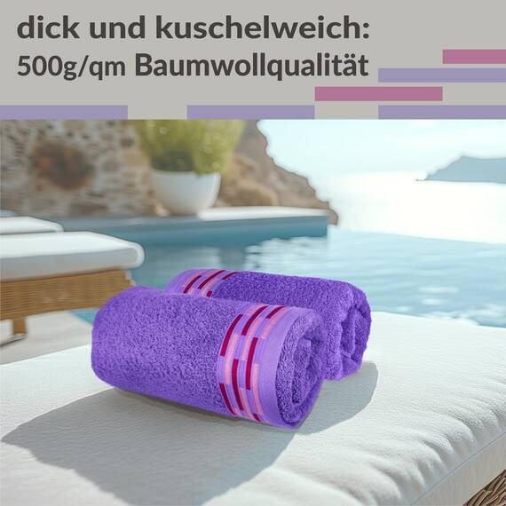 Lashuma Bad Handtücher Set 50x100 cm, Lugano 2er Set Frottiertücher Lila - Lavendel