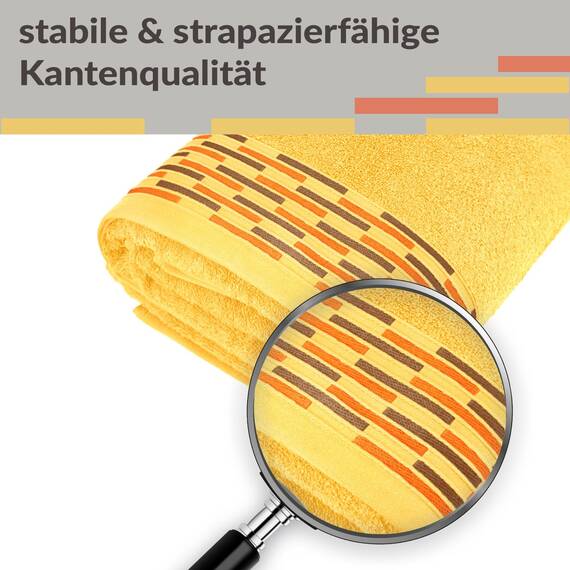 Lashuma 2er Set Duschtücher Gelb - Aprikose, Lugano weiche Wellness Badetücher 70x140 cm