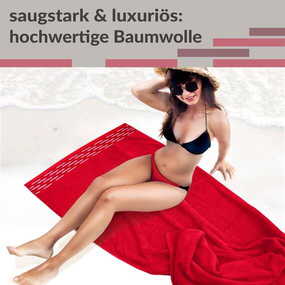 Lashuma Saunatuch Dame 100x200 cm Rot, Lugano XXL Frottee Badetuch Groß