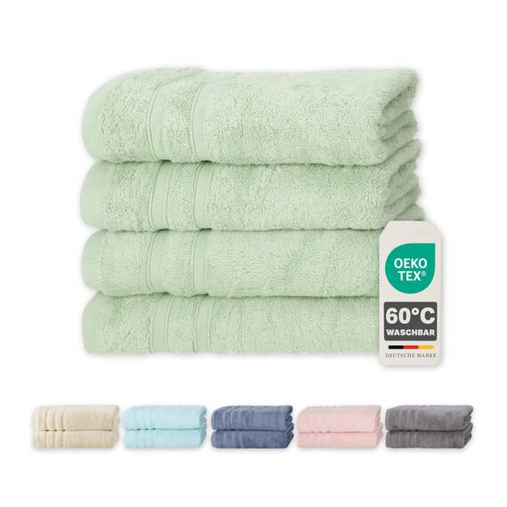 Müskaan® 4er Bambus Handtuch Set Eukalyptus, 50% Baumwolle & 50% Bambus, 50x100cm, 450g/m² – Öko-Tex, Frottee Handtücher Set Baumwolle, Baumwoll Handtuchset Grün für Bad, 60°C waschbar, Frotteetücher