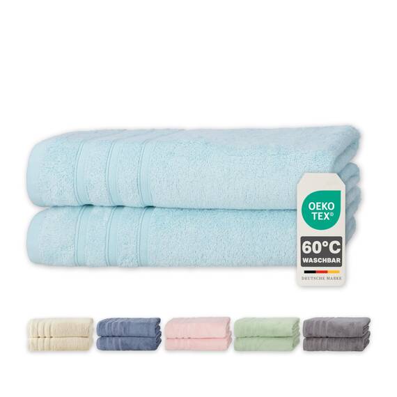 Müskaan® 2er Bambus Handtuch Set Aqua, 50% Baumwolle & 50% Bambus, 70x140cm, 450g/m² – Öko-Tex, Frottee Handtücher Set Baumwolle, Duschtücher Handtuchset Blau für Bad, 60°C waschbar, Frotteetücher
