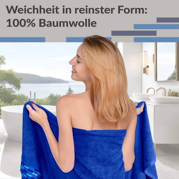 Lashuma großes Duschhandtuch 2er Set Königs Blau, Lugano Frottee Handtücher 70x140 cm