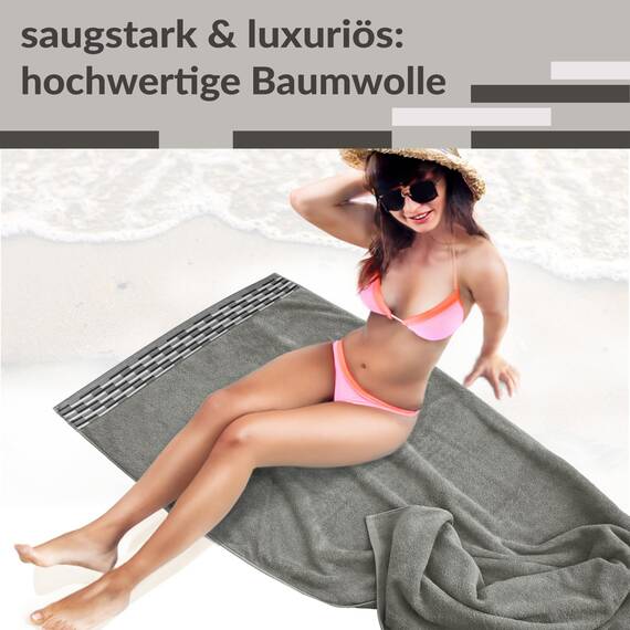 Lashuma Saunahandtuch XXL Grau, Lugano Frottee Badehandtuch groß 80x200 cm