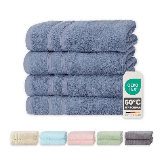 Müskaan® 4er Bambus Handtuch Set Rauchblau, 50% Baumwolle & 50% Bambus, 50x100cm, 450g/m² – Öko-Tex, Frottee Handtücher Set Baumwolle, Baumwoll Handtuchset Blau für Bad, 60°C waschbar, Frotteetücher