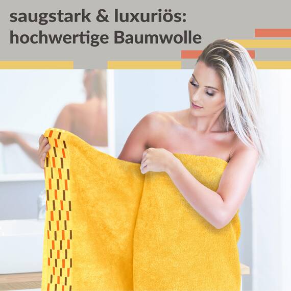 Lashuma 2er Set Duschtücher Gelb - Aprikose, Lugano weiche Wellness Badetücher 70x140 cm