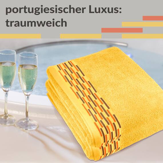 Lashuma 2er Set Duschtücher Gelb - Aprikose, Lugano weiche Wellness Badetücher 70x140 cm