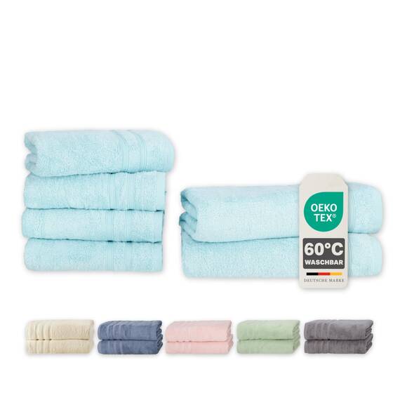 Müskaan® 6er Bambus Handtuch Set Aqua, 50% Baumwolle & 50% Bambus, 450g/m² – 2X Duschtuch 70x140cm & 4X Handtuch 50x100cm – Öko-Tex, Frottee Handtücher Set Baumwolle, Handtuchset Blau, 60°C waschbar