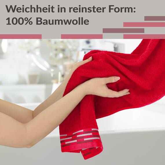 Lashuma Frottee Handtücher 50x100 Rot, Lugano 2er Set Baumwolle Handtücher mit Aufhänger