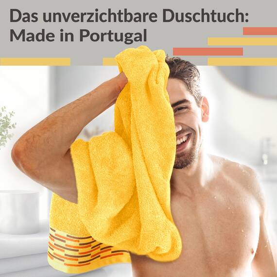 Lashuma 2er Set Duschtücher Gelb - Aprikose, Lugano weiche Wellness Badetücher 70x140 cm