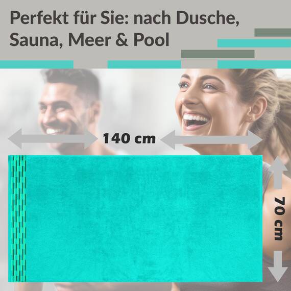 Lashuma 2er Set Duschtücher Türkis – Meer, Lugano weiche Wellness Badetücher 70x140 cm