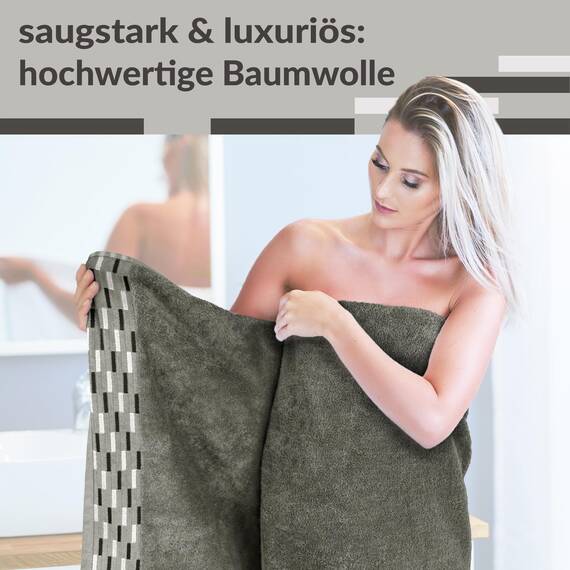 Lashuma Duschhandtuch 70x140 Grau, Lugano 2er Set Duschtücher Deluxe Qualität