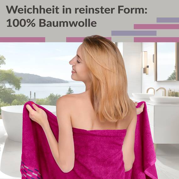 Lashuma 2er Set Duschtuch 70x140, Lugano Badetuch Pink - Purpur 100% Baumwolle