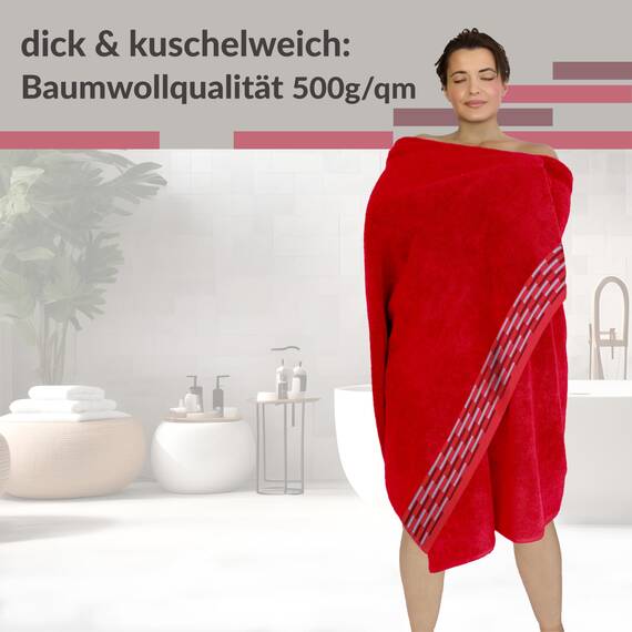 Lashuma Saunatuch Dame 100x200 cm Rot, Lugano XXL Frottee Badetuch Groß