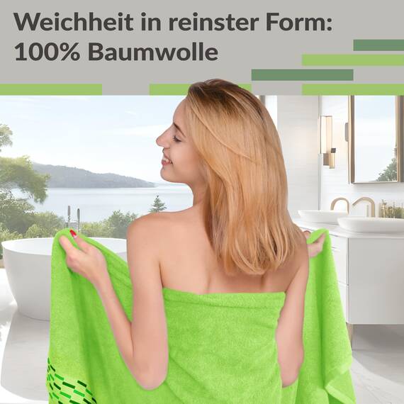 Lashuma Frottee Duschtücher 70x140 aus 100% Baumwolle, Lugano 2er Pack Badehandtuch Apfelgrün