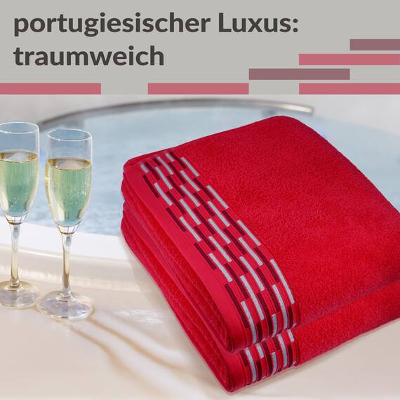 Lashuma Badehandtuch groß, Lugano 2er Duschtuch Set Rot, Made in Portugal