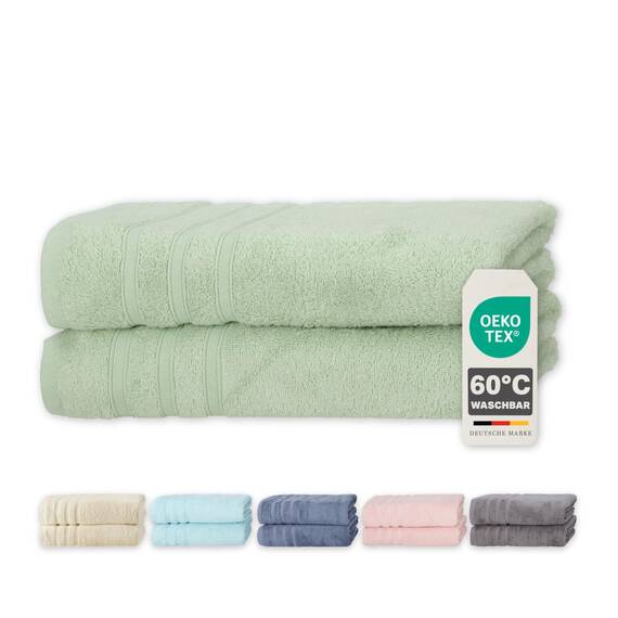 Müskaan® 2er Bambus Handtuch Set Eukalyptus, 50% Baumwolle & 50% Bambus, 70x140cm, 450g/m² – Öko-Tex, Frottee Handtücher Set Baumwolle, Duschtücher Handtuchset Grün für Bad, 60°C waschbar