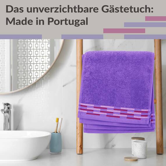Lashuma Baumwolle Gästehandtuch Set 30x50 cm, Lugano 4er Frottee Handtuchset Lila - Lavendel