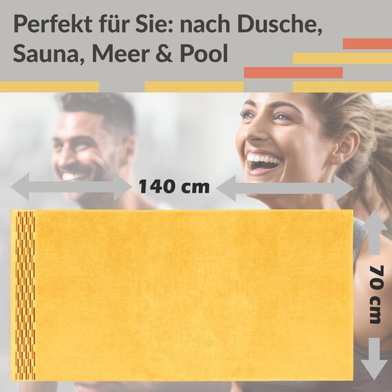 Lashuma 2er Set Duschtücher Gelb - Aprikose, Lugano weiche Wellness Badetücher 70x140 cm