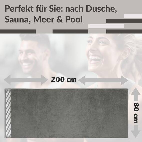 Lashuma Saunahandtuch XXL Grau, Lugano Frottee Badehandtuch groß 80x200 cm