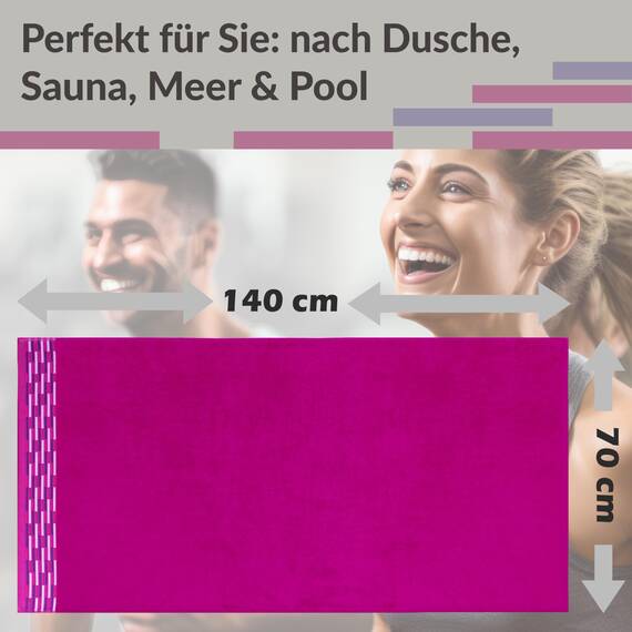 Lashuma 2er Set Duschtuch 70x140, Lugano Badetuch Pink - Purpur 100% Baumwolle