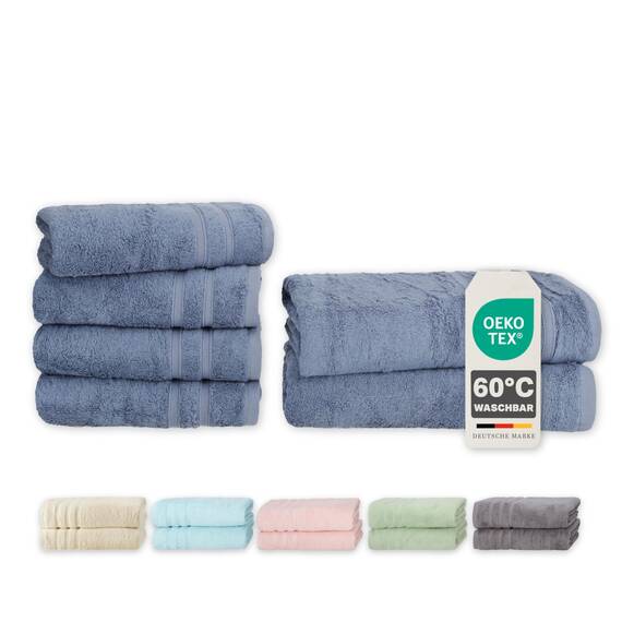 Müskaan® 6er Bambus Handtuch Set Rauchblau, 50% Baumwolle & 50% Bambus, 450g/m² – 2X Duschtuch 70x140cm & 4X Handtuch 50x100cm – Öko-Tex, Handtücher Set Baumwolle, Handtuchset Blau, 60°C waschbar