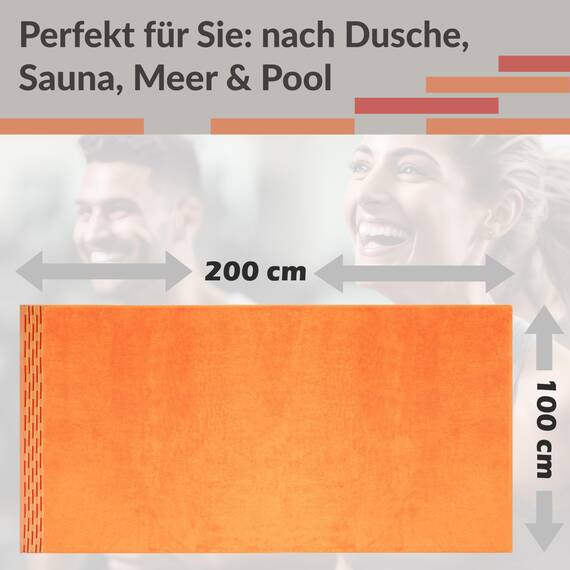 Lashuma Badetuch groß für Damen - Herren, Lugano XXL Sauna Handtuch Orange 100x200 cm