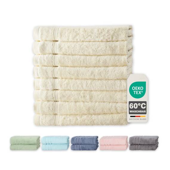 Müskaan® 8er Bambus Handtuch Set Natur, 50% Baumwolle & 50% Bambus, 50x30cm, 450g/m² – Öko-Tex, Frottee Gästehandtuch Set Baumwolle, Gästetuchset Weiß für Bad, 60°C waschbar, Frotteetücher
