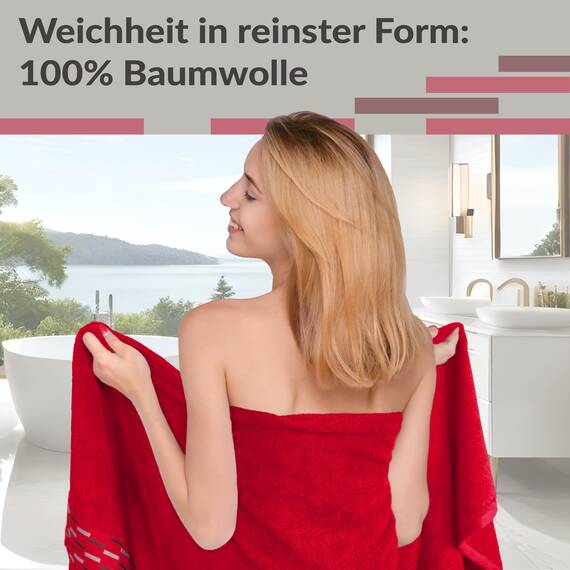 Lashuma Badehandtuch groß, Lugano 2er Duschtuch Set Rot, Made in Portugal