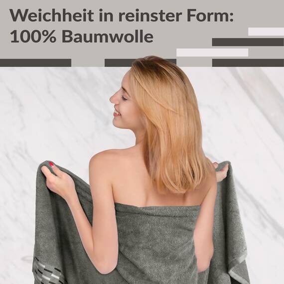Lashuma Saunahandtuch XXL Grau, Lugano Frottee Badehandtuch groß 80x200 cm
