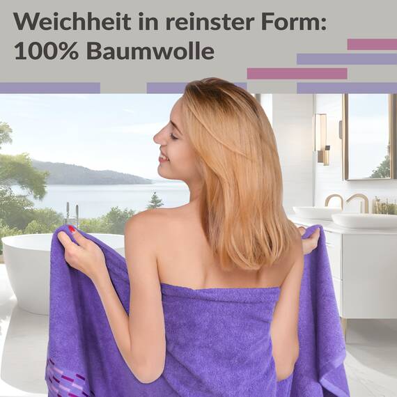 Lashuma 2er Set Duschhandtücher Lila, Lugano Flauschige Handtücher 70x140 cm