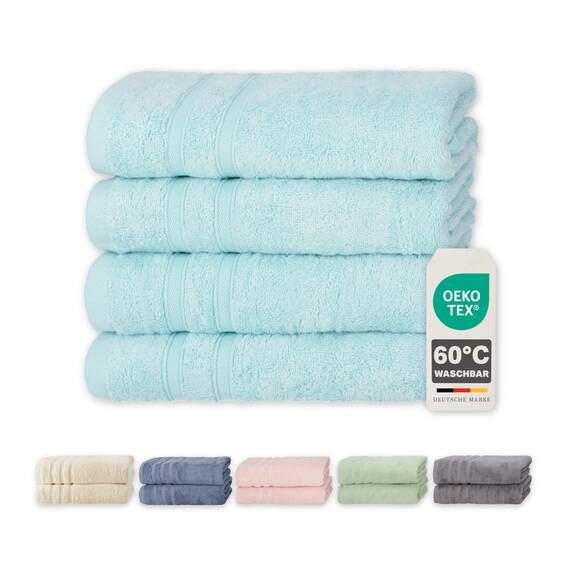 Müskaan® 4er Bambus Handtuch Set Aqua, 50% Baumwolle & 50% Bambus, 50x100cm, 450g/m² – Öko-Tex, Frottee Handtücher Set Baumwolle, Baumwoll Handtuchset Blau für Bad, 60°C waschbar, Frotteetücher