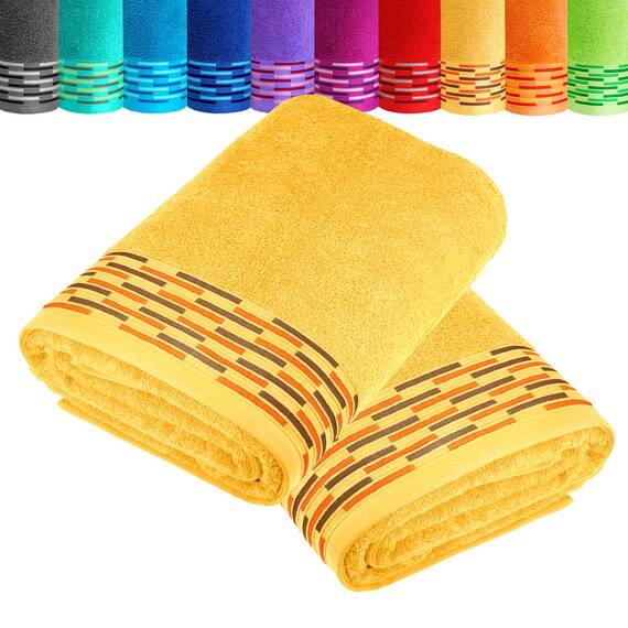 Lashuma 2er Set Duschtücher Gelb - Aprikose, Lugano weiche Wellness Badetücher 70x140 cm