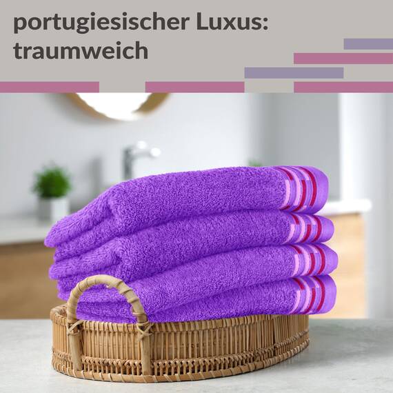 Lashuma Baumwolle Gästehandtuch Set 30x50 cm, Lugano 4er Frottee Handtuchset Lila - Lavendel