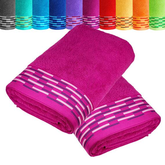 Lashuma 2er Set Duschtuch 70x140, Lugano Badetuch Pink - Purpur 100% Baumwolle