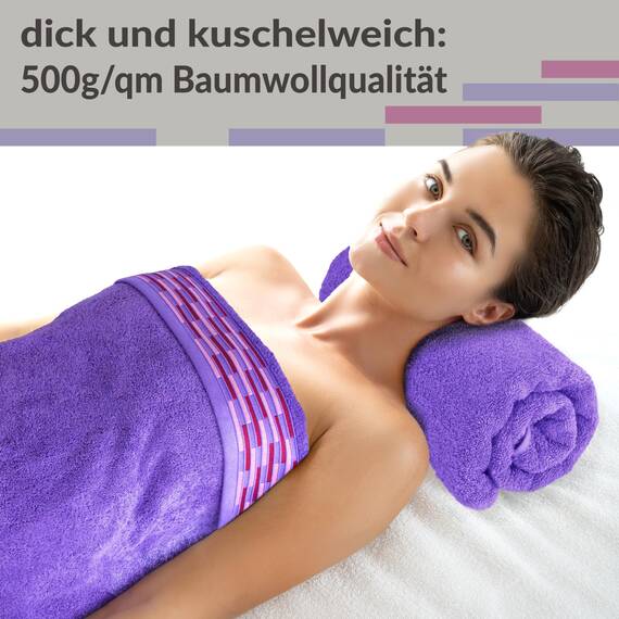 Lashuma 2er Set Duschhandtücher Lila, Lugano Flauschige Handtücher 70x140 cm