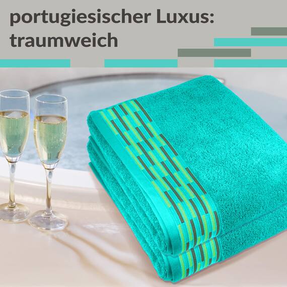 Lashuma 2er Set Duschtücher Türkis – Meer, Lugano weiche Wellness Badetücher 70x140 cm